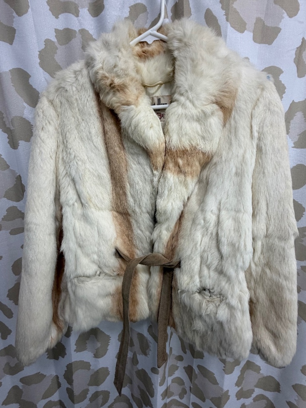 Rare VTG 70s Real Rabbit Fur Belted Jacket Richard Mann Leather Bug Penny Lane B